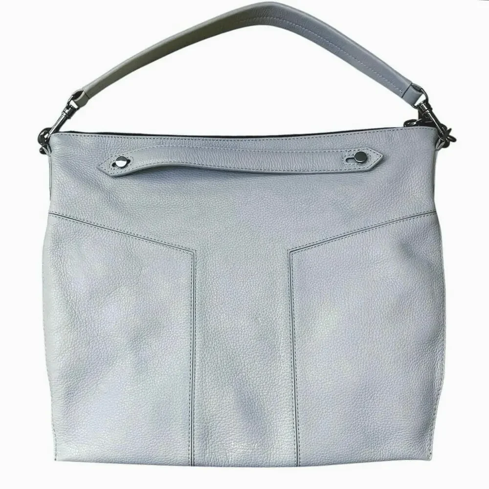Botkier Trigger Convertible Hobo Purse Handbag Silver Grey Pebbled Leather